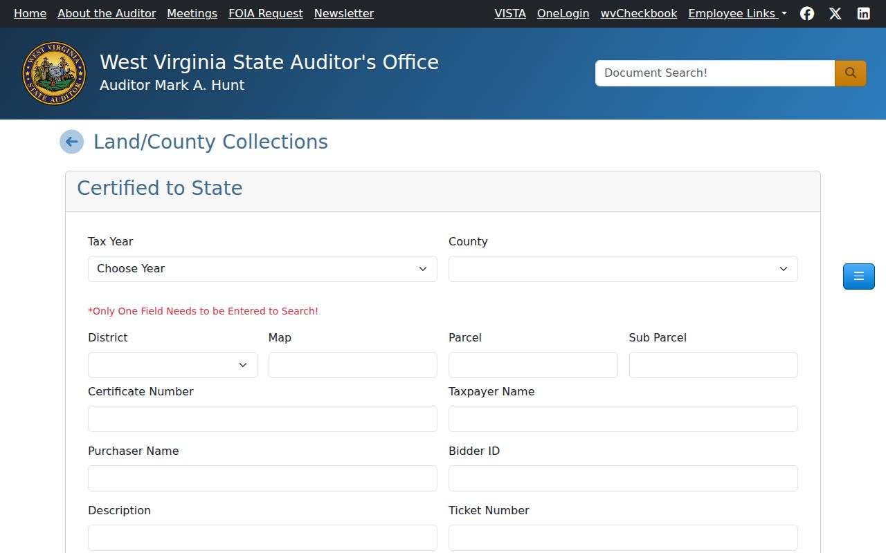 Wyoming County property tax records State Auditor delinquent-land search