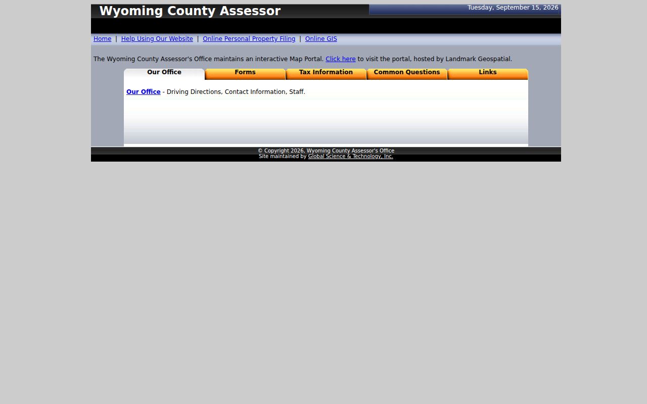 Wyoming County parcel maps assessor page linking to Landmark Geospatial
