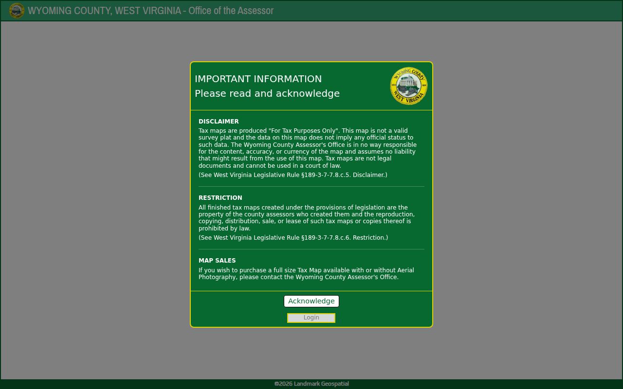 Wyoming County parcel map warning that the tax map is not a survey
